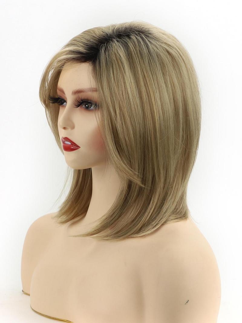 Product Introduction of Fashionable Plain Color Straight Bob Wigs for Women, Gorgeous Fluffy Wigs with Side-Swept Bangs, Synthetic Full Machine Wigs for Party, Daily Use 7