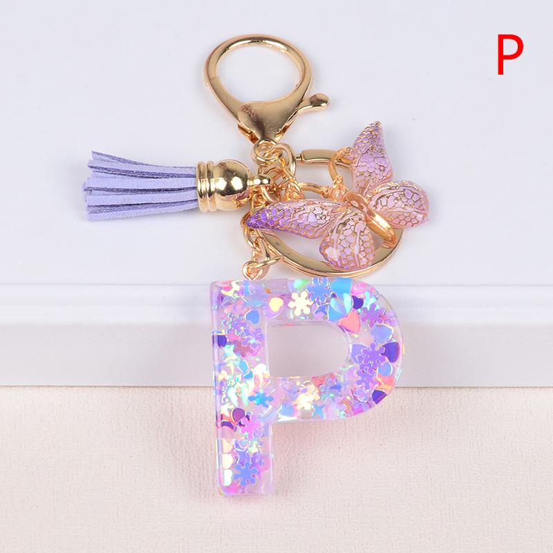 Product Introduction of A-Z Dreamy Sequin Letters Keychain For Women Tassel Butterfly Pendant Keyring  Bags  Car Key Chain 33