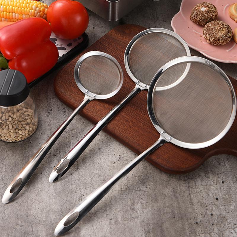 Long Handle Stainless Steel Oil Colander Spoon Fine Mesh Colander ...
