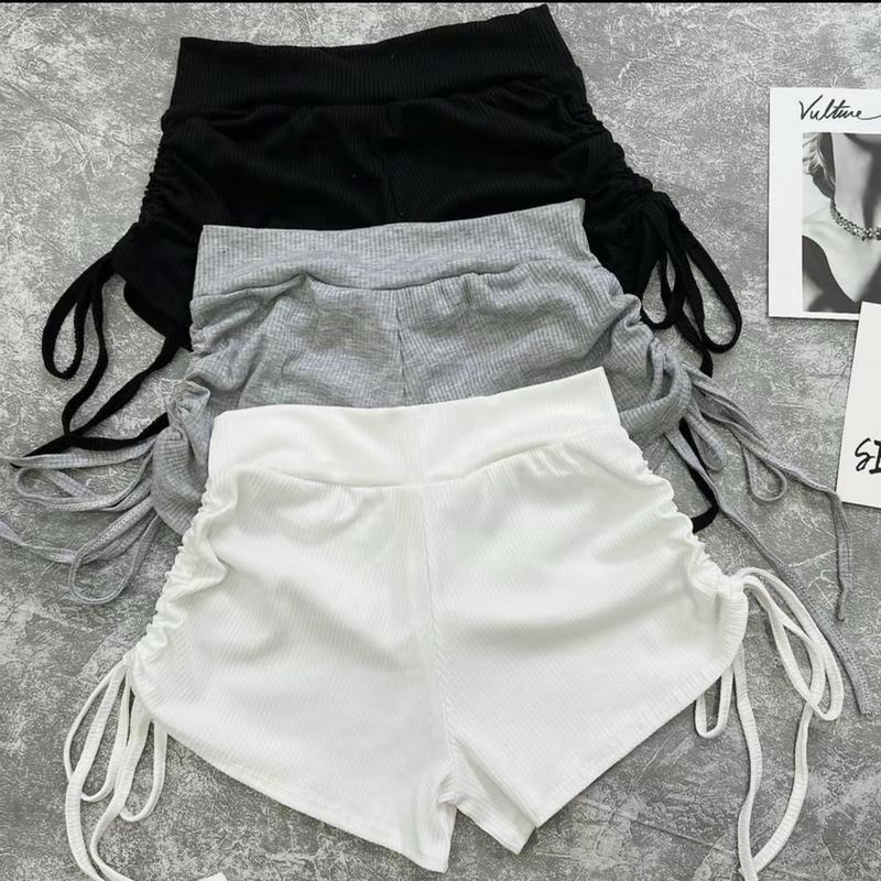 A71p Quần đùi rút 2 bên dáng ôm ngắn chất thun gân dày Nữ size dưới 54kg