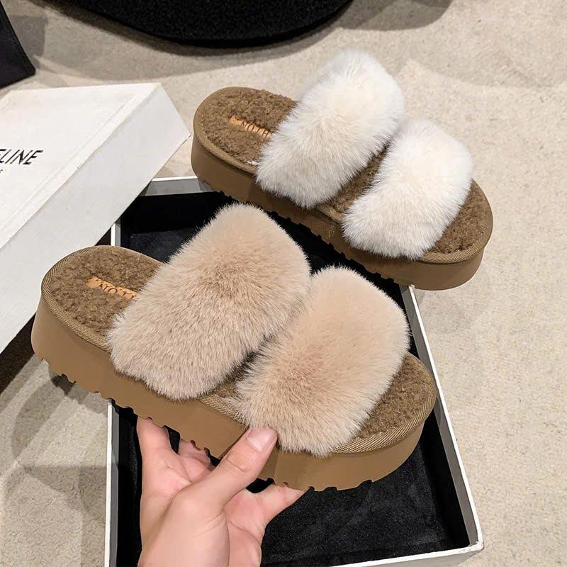 3TDEP - dép lông nữ 2 quai ngang đế cao 3cm, dép nữ quai ngang đế lót lông sang chảnh, êm chân