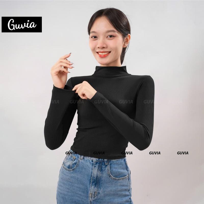 [CR28] Áo Croptop Tay Dài Cổ Lọ Nữ Ôm Body , Áo Thun Gân Kiểu Nữ Dài Tay Women Dáng Ngắn Shirt 4