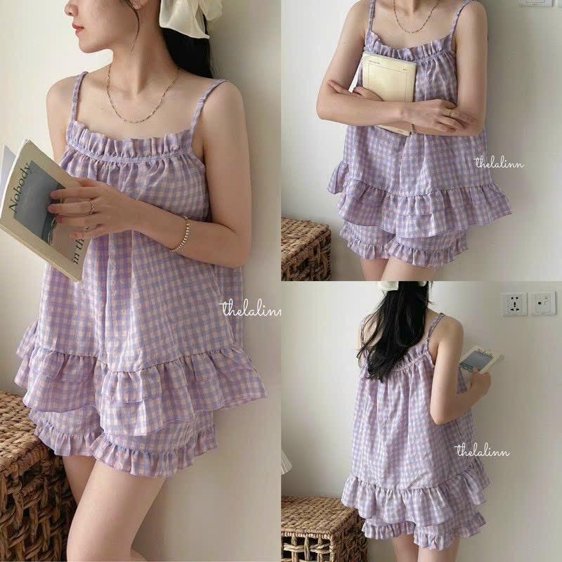 Product Introduction of SET BỘ NGỦ NỮ HAI DÂY QUẦN ĐÙI CHẤT VẢI ĐŨI XỐP MẶC THẤM HÚT MỒ HÔI NHIỀU MÀU SẮC THỜI TRANG MÙA HÈ HÀNG ĐẸP 4