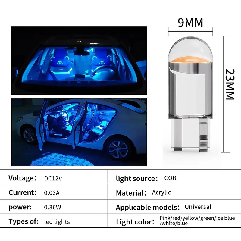 Bóng đèn LED T10 COB W5W 194 168, 1X, Đèn biển số ô tô, Đèn thoát khí bên Acrylic 3