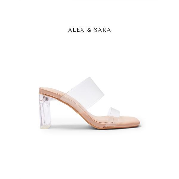 LT17- Guốc quai trong gót vuông trong suốt basic thời trang dễ phối đồ Alex Sara Nữ Shoes