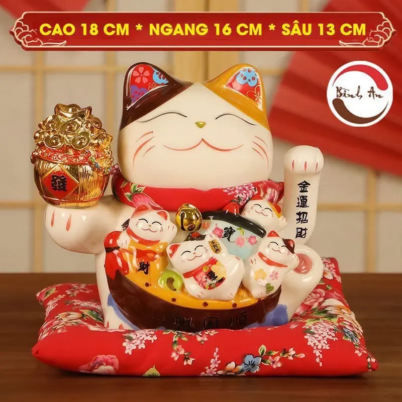 ( Giá Rẻ Nhất ) Mèo Thần Tài Vẫy Tay Gốm Sứ Cao Cấp Size 18 cm - Phong Thuỷ Bình An 4