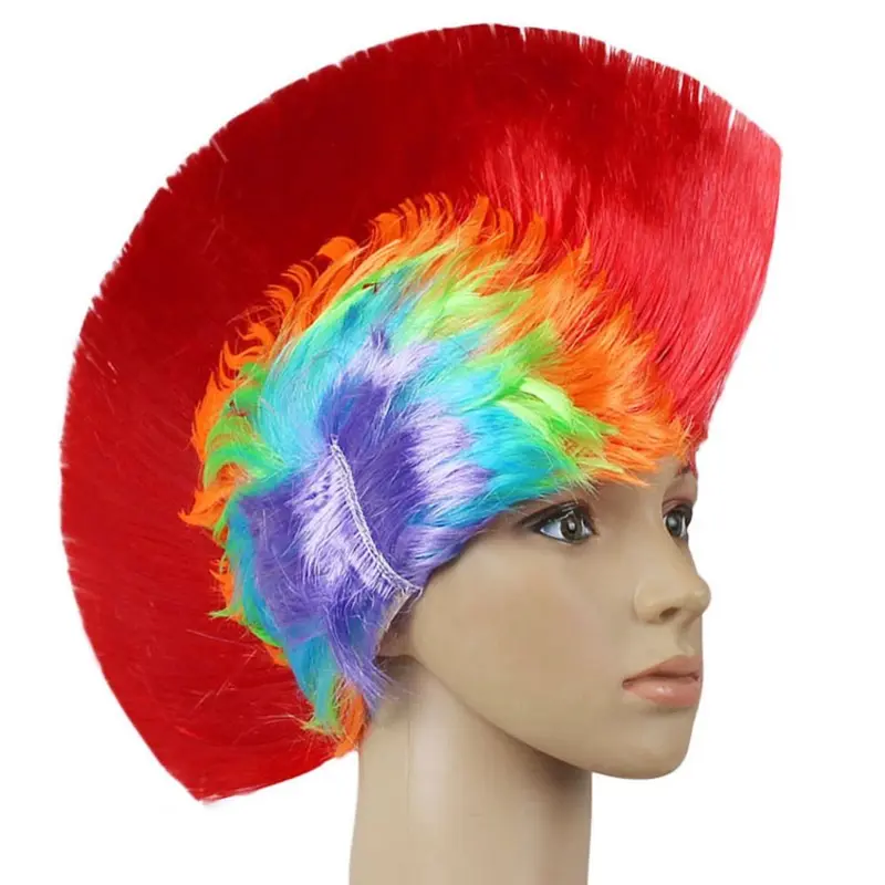 Tóc Giả Mohawk Vô Hình Tự Nhiên, Unisex, Thiết Kế Hình Sừng Gà Vui Nhộn Màu, Phong Cách Disco Và Lấp Lánh, Tóc Giả Punk Cầu Vồng, Thích Hợp Cho Bữa Tiệc Halloween 4