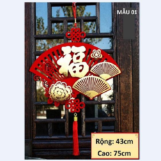 Dải Đỏ Chữ phúc treo cửa ngày tết may mắn, Decor tết (tặng móc dán tường để treo trang trí) Tranh