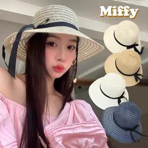 Jual Topi Jerami Bucket Pantai Aksen Pita Cantik Kekinian Untuk Wanita Fashion Beach Hat Import