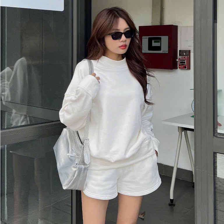 Bộ Nỉ Trơn Basic Dễ Phối Đồ Cho Chị em - Chất Nỉ Ép Hàn 2 Da Mềm Mịn - Nữ, Áo Women Top 1