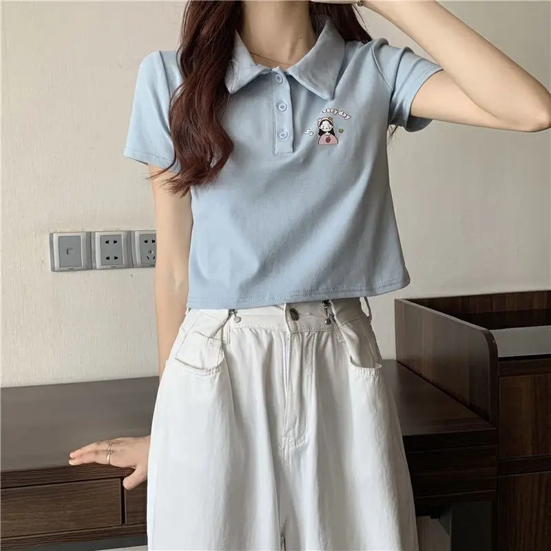 Áo Thun ngắn Tay Phong Cách Hàn Quốc, Ngọt Ngào Và Mùa Hè, Phong Cách Preppy Thiết Kế Cổ Polo, Kiểu Ngắn, Áo Nữ Top Women 2