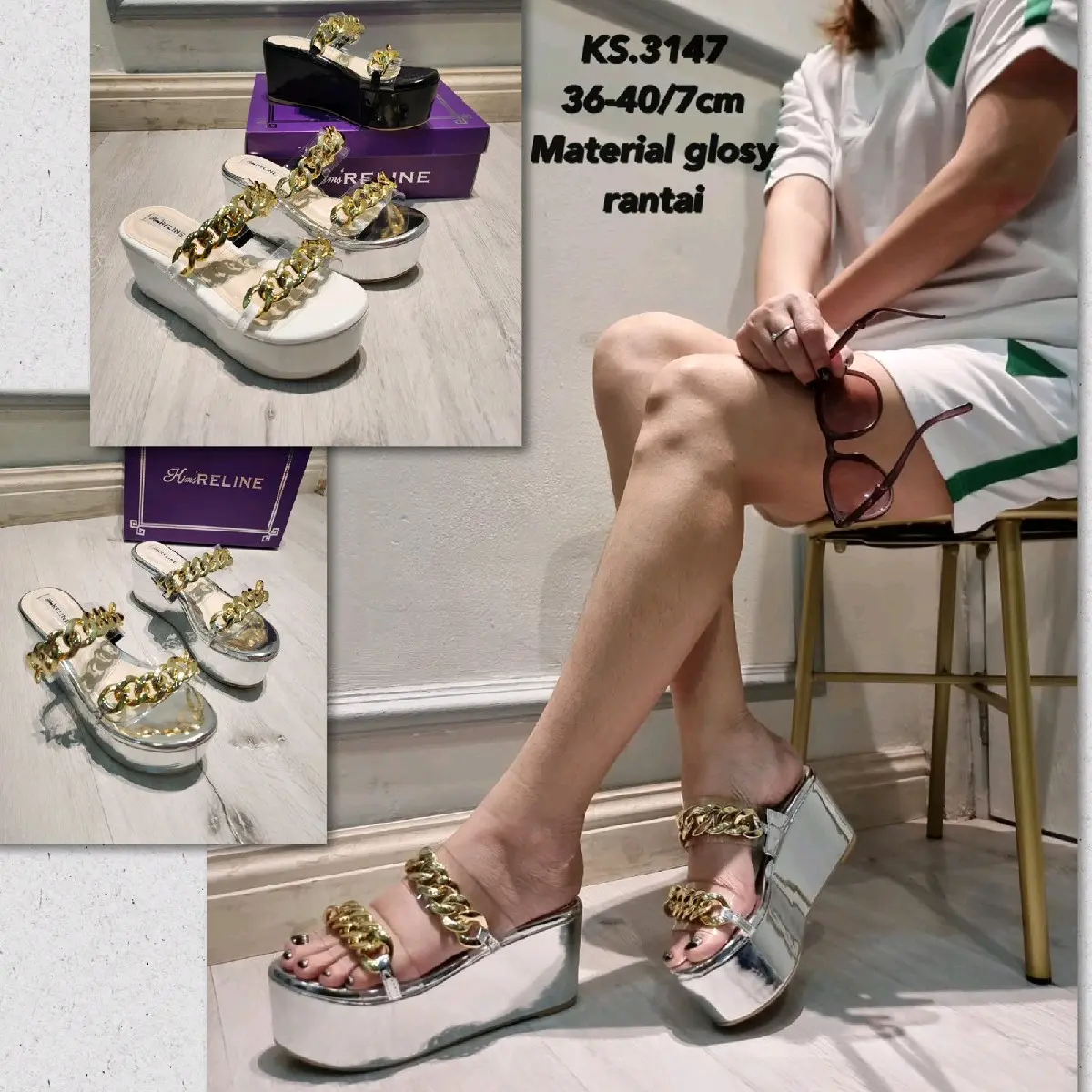 KS-3147 wedges sampan rantai 7cm Hak Tinggi (5-8 cm) Wanita