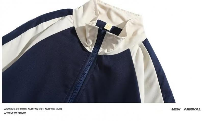Product Introduction of Japanese-Style Retro Color Contrast Patchwork Stand Collar Jacket Men's Spring and Autumn Fashion Brand Loose Preppy Style Couple Casual Jacket waterproof  jacket Menswear Coats leather  jacket Tops Lingerie 3
