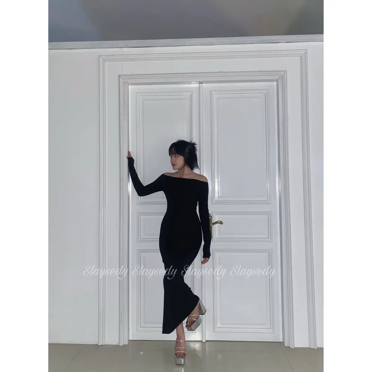 JOLLY DRESS_ Đầm body dáng dài trễ vai tay dài đuôi cá