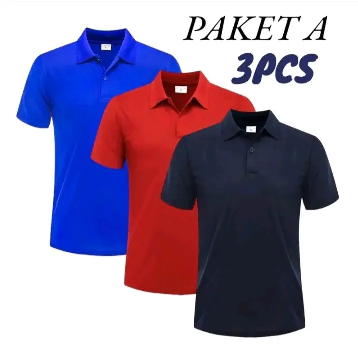 KAOS POLO KERAH POLOS 1 PAKET 3 PCS PREMIUM QUALITY PRIA/SHlRT POLO LENGAN PENDEK COD.