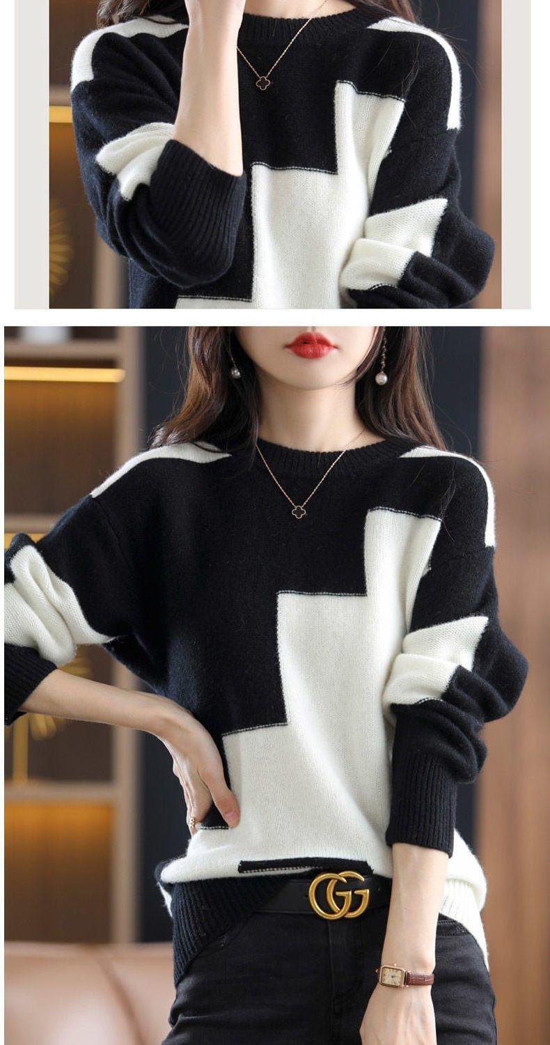 Product Introduction of Áo Len, Dành Cho Nữ, Hàng Mới Về Năm 2024, Thích Hợp Cho Mùa Thu Và Mùa Đông, Cổ Tròn, Thiết Kế Khối Màu, Ấm Áp, Tay Áo Dài, Dáng Rộng Vừa Vặn, Kiểu Áo Chui Đầu, Dày Dặn, Thích Hợp Cho Mùa Xuân, Áo Sơ Mi Lớp Nền Dệt Kim 9