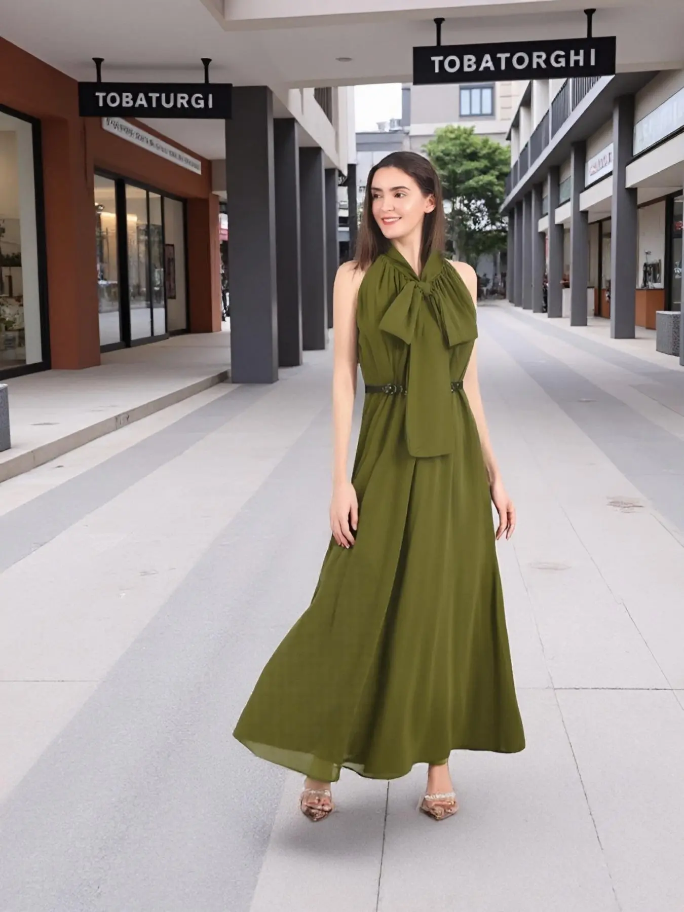 Women's Plain Belted Dress, Elegant Sleeveless Tie Front  Long Dress for Party Dating Wear, Ladies Clothes for All Seasons