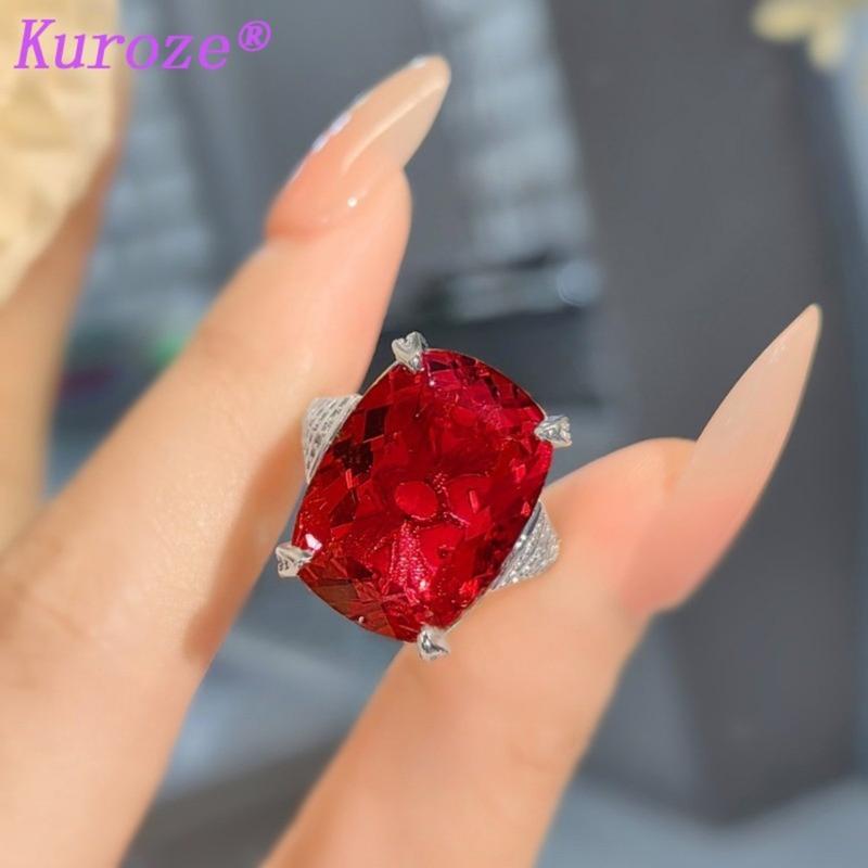 Product Introduction of Kuroze new royal blue pigeon blood red pendant large carat fat square colored treasure earrings Paraiba ring green diamond suit women 22