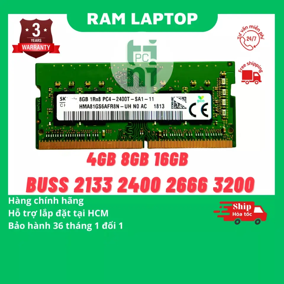 Ram laptop DDR4 4gb, 8gb, 16GB bus 3200, 2666, 2400, 2133, bảo hành 36 tháng