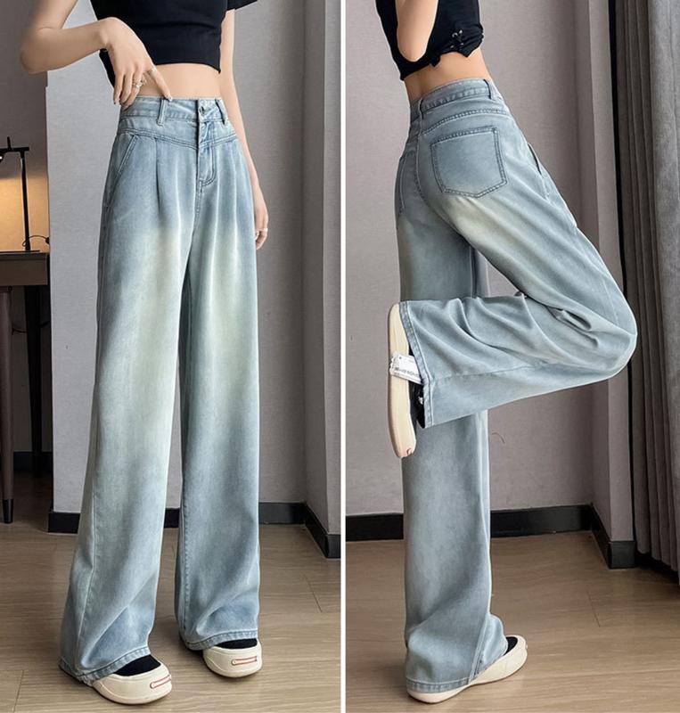 Quần Jean Nữ, Cạp Cao Ống Suông rộng, Thiết Kế Túi Chéo Cá Tính, Trẻ Trung Women Voi Pants quân  jeannu