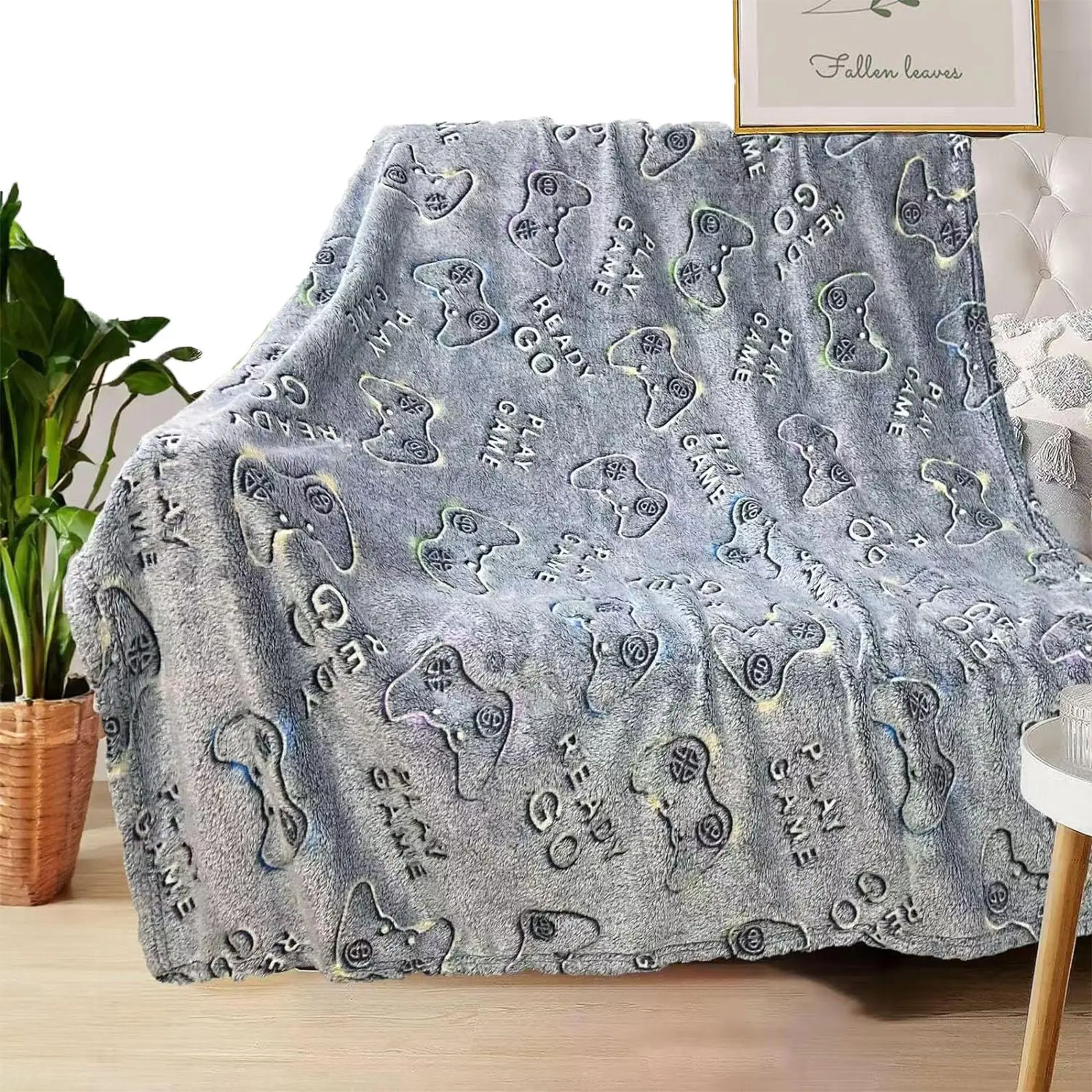 Glow in The Dark Game Controller Pattern Blanket, 1 Count Soft Throw Blanket, Cool Bedroom Bedding Blankets, Gaming Bedroom Decor, Gift for Kids Boys Teen Son Adults