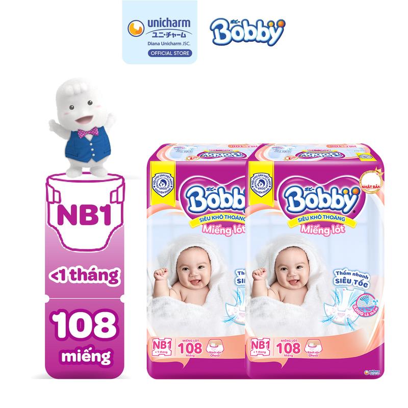 [COMBO 2] Bobby Miếng lót sơ sinh Newborn 1 - 108 miếng Siêu khô thoáng Cho bé (NB1 - 108)