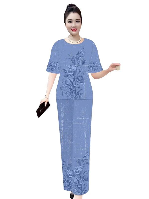 BỘ ĐỒ LỤA IN HOA  CAO CẤP CHO MẸ CHO BÀ, mặc nhà, đi chơi, du lịch... Đủ size 40-85 ký ạ Áo Top   Nhung Sen Voi Quần Nữ Women Hoa Sen