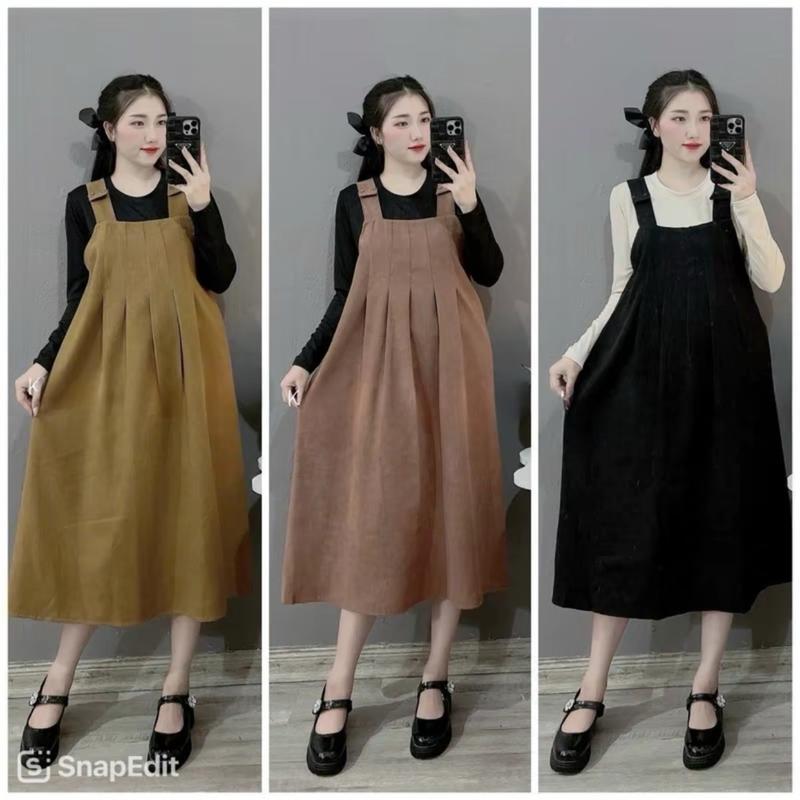 Sét Yếm Bầu Nhung công sở , mặc form thoả mái, chất nhung mịn, đầm bầu thu đông sang choảnh.