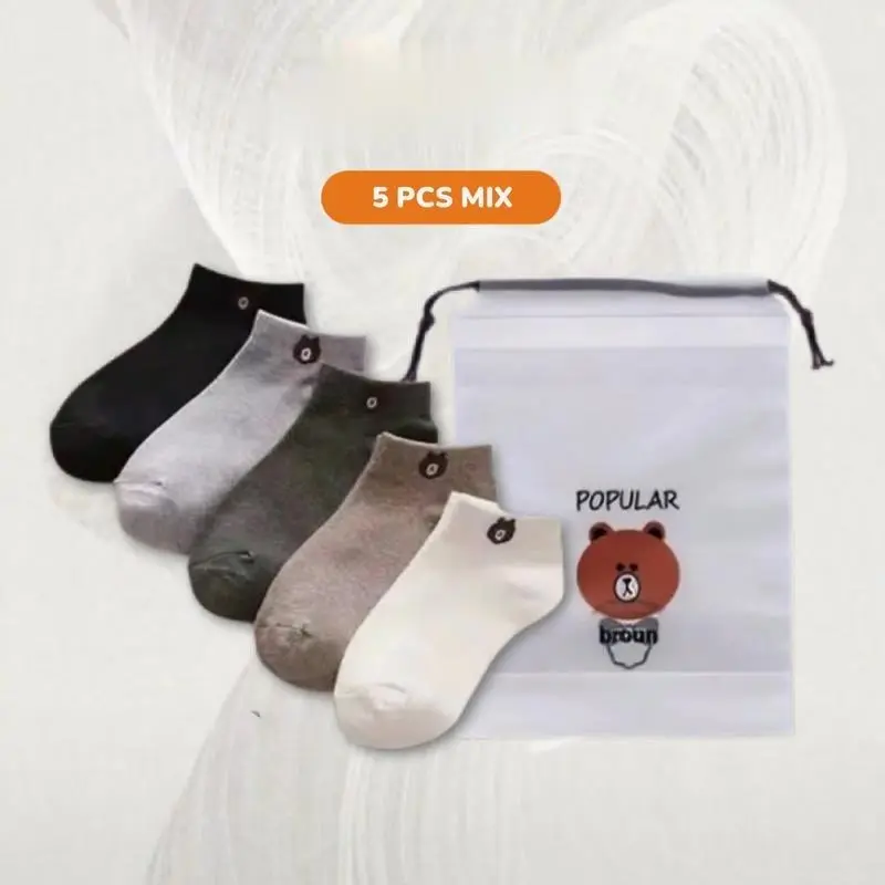 Kaos Kaki Pendek Motif Bear - Free Pouch (Warna Mix) - Wanita 5