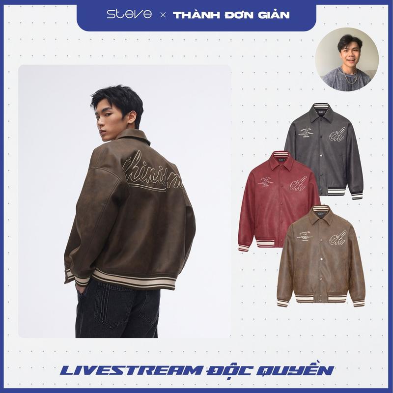 [STEVE X THANHDONGIAN] Áo khoác Bomber Varsity Jacket Chinism chất liệu da trần bông cao cấp - AK05