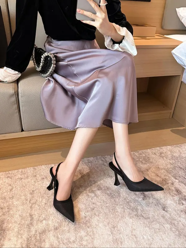 Women's Solid Color Pointed Toe High Heel Shoes, Elegant Fashionable Black Heels for Party, Daily Clothing Decor, Back Empty Versatile Shoes for Women, Footwear 3