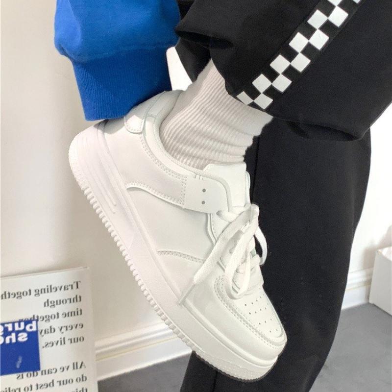 Product Introduction of White shoes new thick sole pure white round head student lace-up casual shoes female Running Shoes Sports Footwear 4
