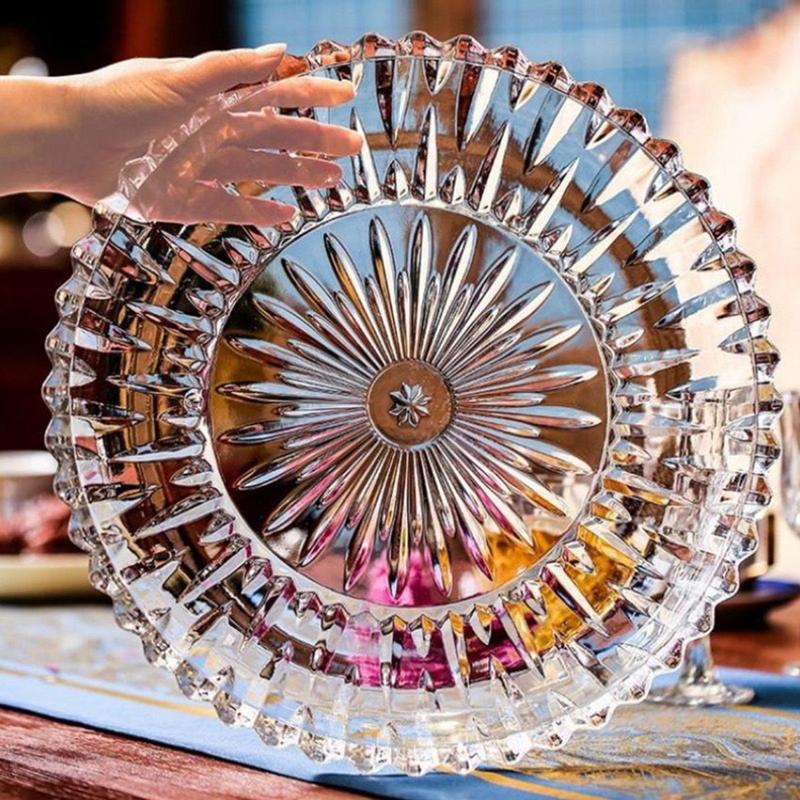 Khay thuỷ tinh, đĩa thuỷ tinh tròn trắng siêu to, đường kính 30cm (hàng loại 1, siêu dày)