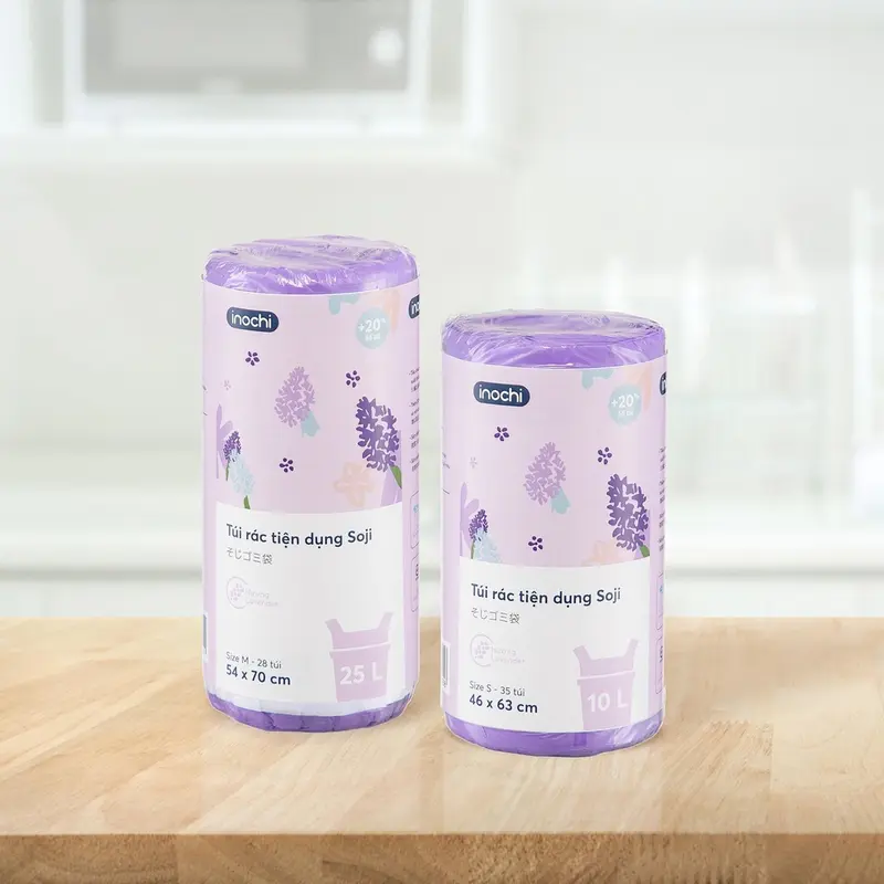 Túi đựng rác tự hủy INOCHI có quai tiện dụng hương chanh, hương lavender size 10L, 25L và 50L 4