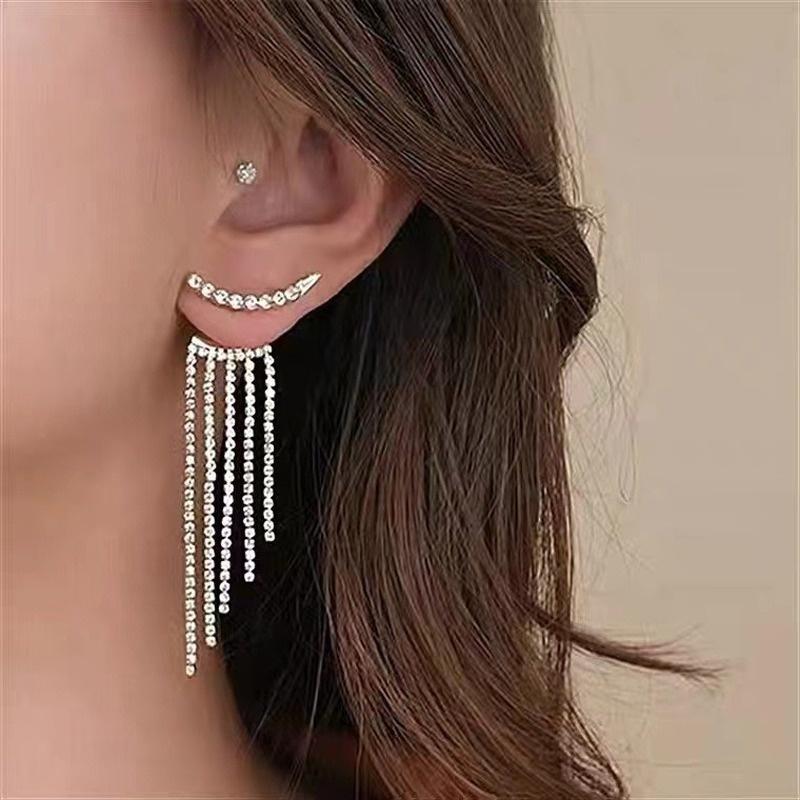 Bông Tai Đinh Tán Zircon Dài Cho Nữ, 1 Đôi, Cá Tính Thanh Lịch, Tua Rua, Thời Trang Chất Lượng Cao, Tinh Tế, Xu Hướng Đơn Giản, Trang Sức Quà Tặng 2