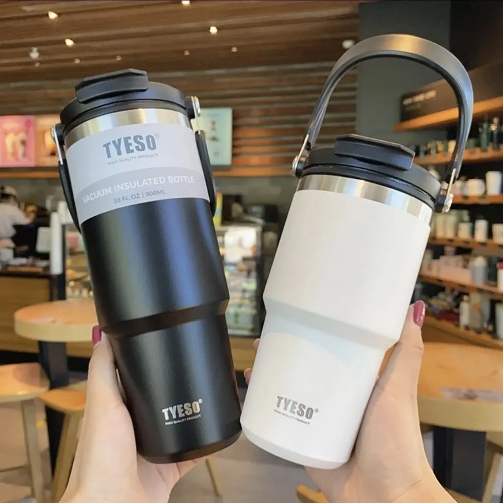 TYESO 304 Stainless Steel Cup Large Capacity Drinking Cup Office Coffee Mug With Straw