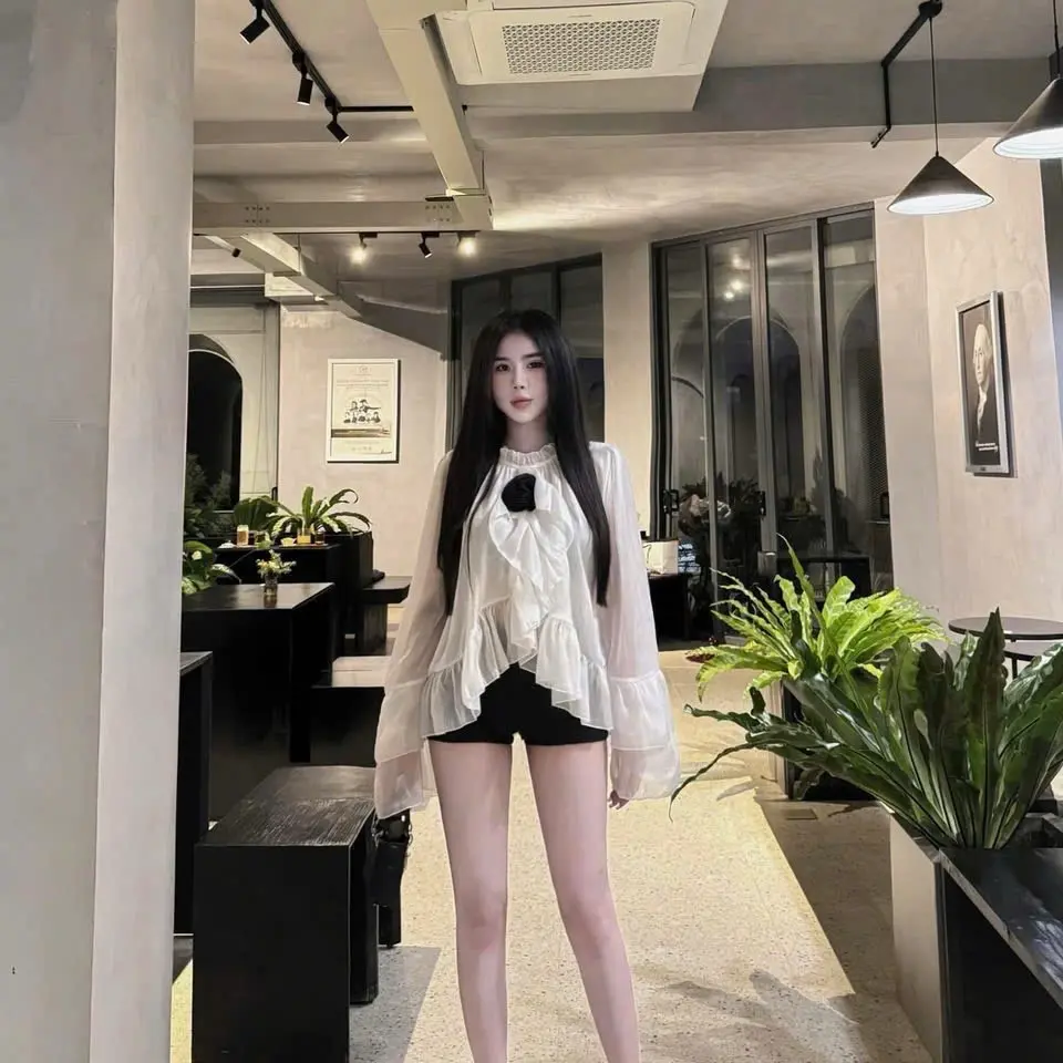 Set áo tiểu thư tay dài kèm hoa chất tơ 2 lớp siu đẹp