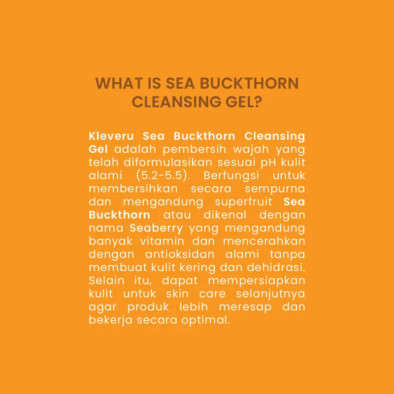 KLEVERU Sea Buckthorn Cleansing Gel Pembersih Wajah Low pH Hydrating Best Seller Membersihkan Muka Cleanser 1