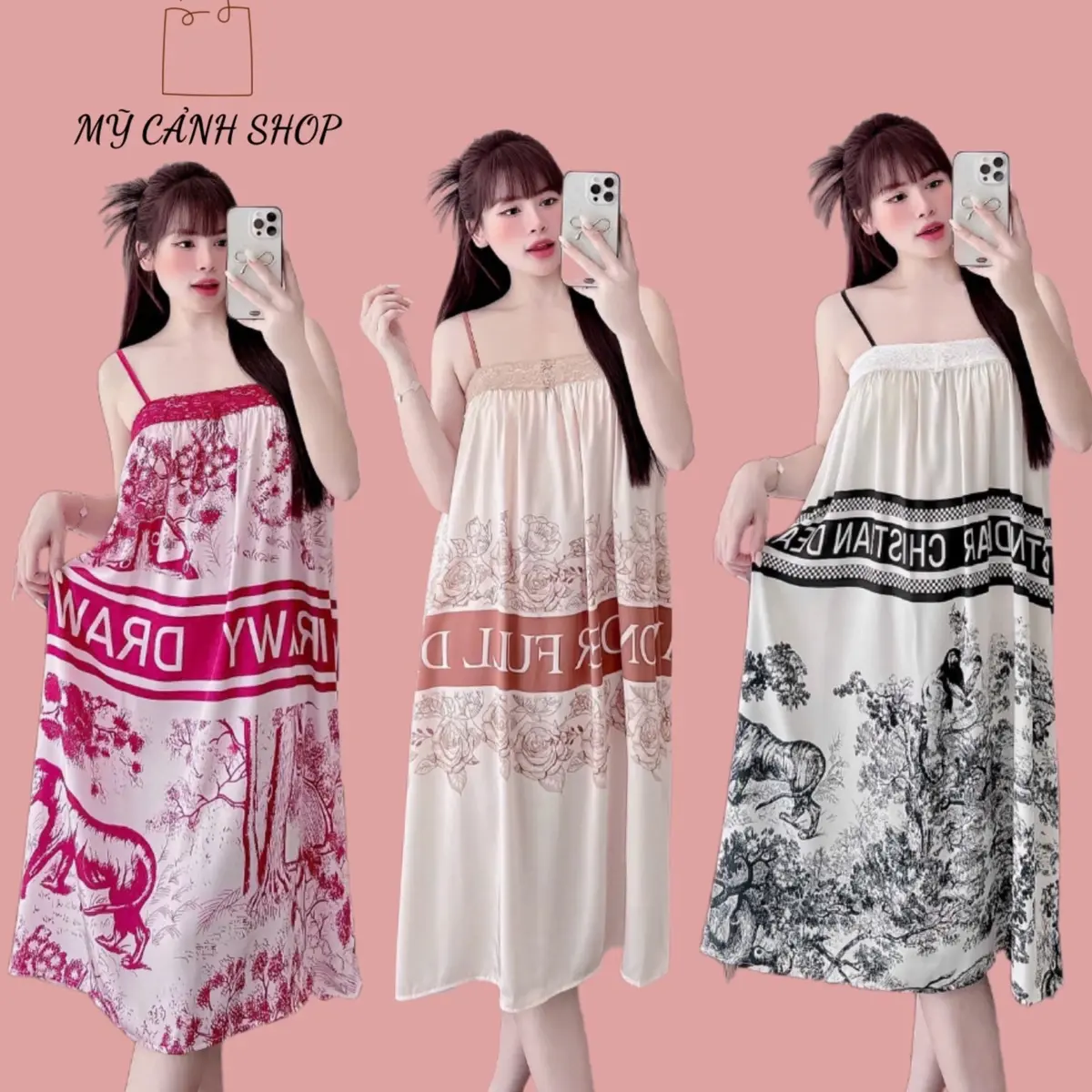 (TẶNG QUẦN)Đầm Ngủ 2 Dây Phối Ren Lụa Latin Tơ Tằm Size 40kg Đến 65kg