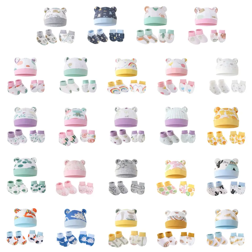 Newborn Baby No Scratch Mittens Baby Beanies Gloves Sock Set Newborn Hospital hat Newborn Baby Mittens Anti Scratch