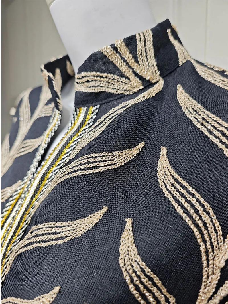 Product Introduction of Dubai Embroidery Abaya With Belt For Muslim Woman Notched Stand Collar Flare Sleeve Elegant Loose Moroccan Saudi Kaftan 29