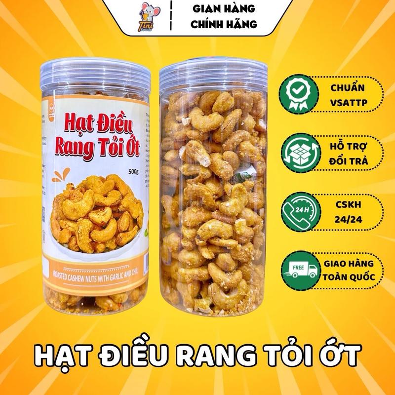 Hạt Điều Tách Vỏ Rang Tỏi Ớt Thơm Ngon - Lon 500G - Đồ Ăn Vặt Snack Nuts Food Cay