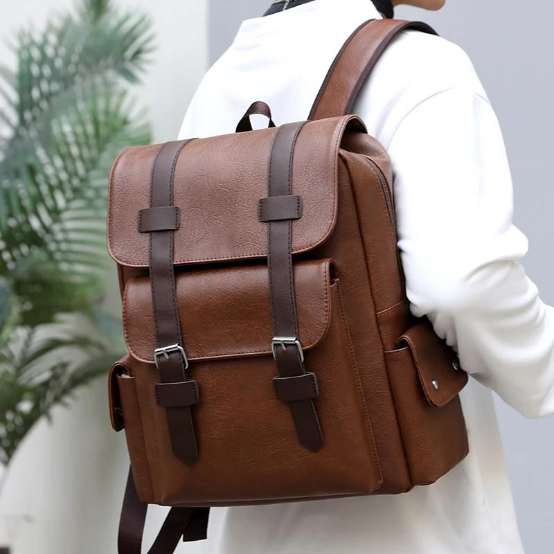 Product Introduction of Men's Backpack PU Leather Bagpack Large Laptop Backpacks Travel Multi Male  Black Schoolbag College Style 15