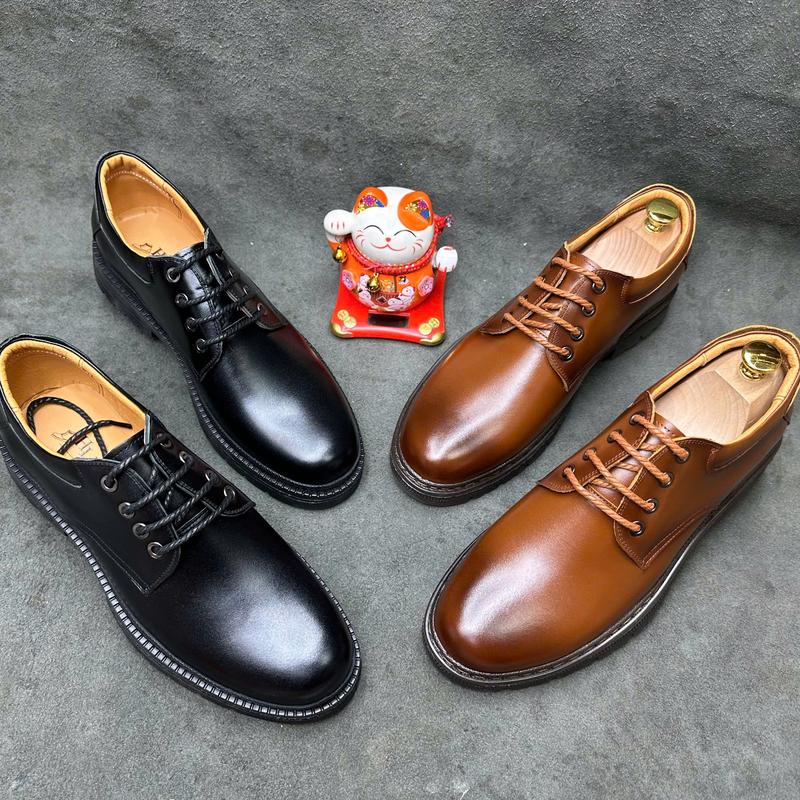 Giày đốc nam đế cao da bò nguyên tấm phong cách lịch lãm, BH 12 tháng Mũi tròn Shoes đốc thâp cổ- thời trang nam-giày nam