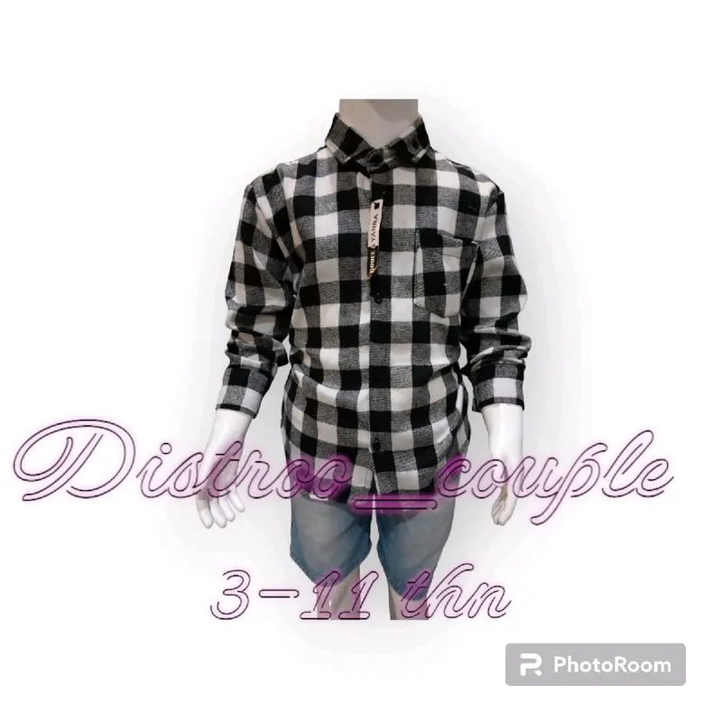 Baju Kemeja Flanel anak laki/perempuan import Motif Kotak-kotak Hitam Putih 6