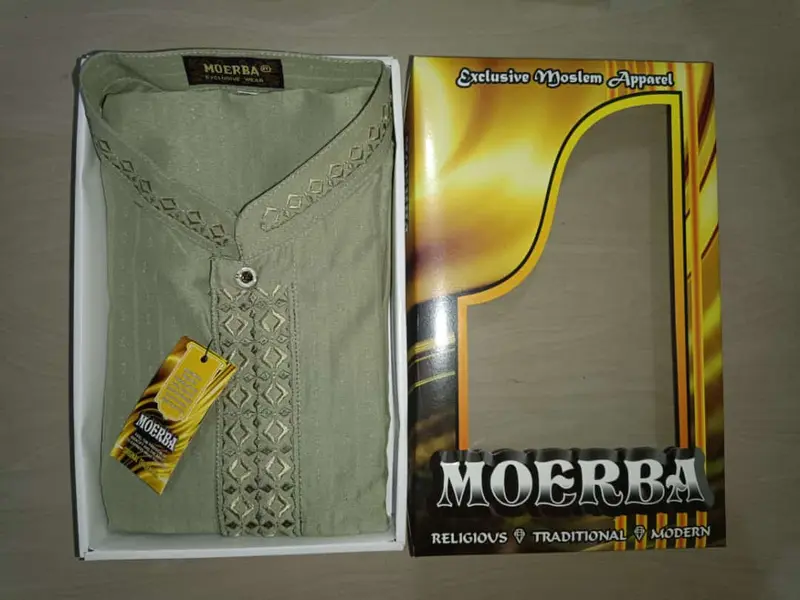 MOERBA Baju Koko Pria Lengan Panjang Bordir Hijau Sage Muslim Dewasa Motif Batik Casual Kerah Fit kemeja  koko  ramadhan 0