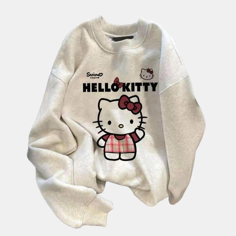Áo nỉ cổ tròn HELO KITTY sọc Đỏ form rộng chất nỉ Tàu cho nữ - Women, Top 4