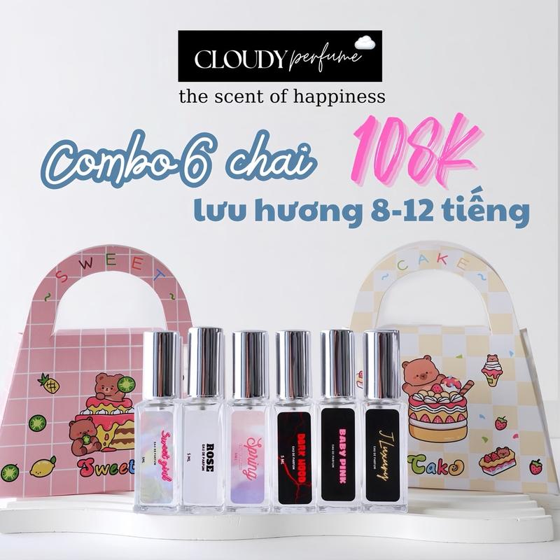   TẶNG TÚI chỉ 100 túi  Combo 6 chai TINH DẦU NƯỚC HOA lưu hương 8-12 tiếng CLOUDY perfume 5ML 