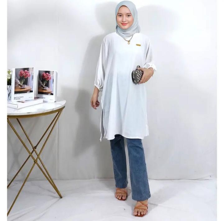 Atasan Tunik Polos Crinkle Airflow Tangan 3/4 / TUNIK POLOS cringkle airflow premium wanita muslim 4