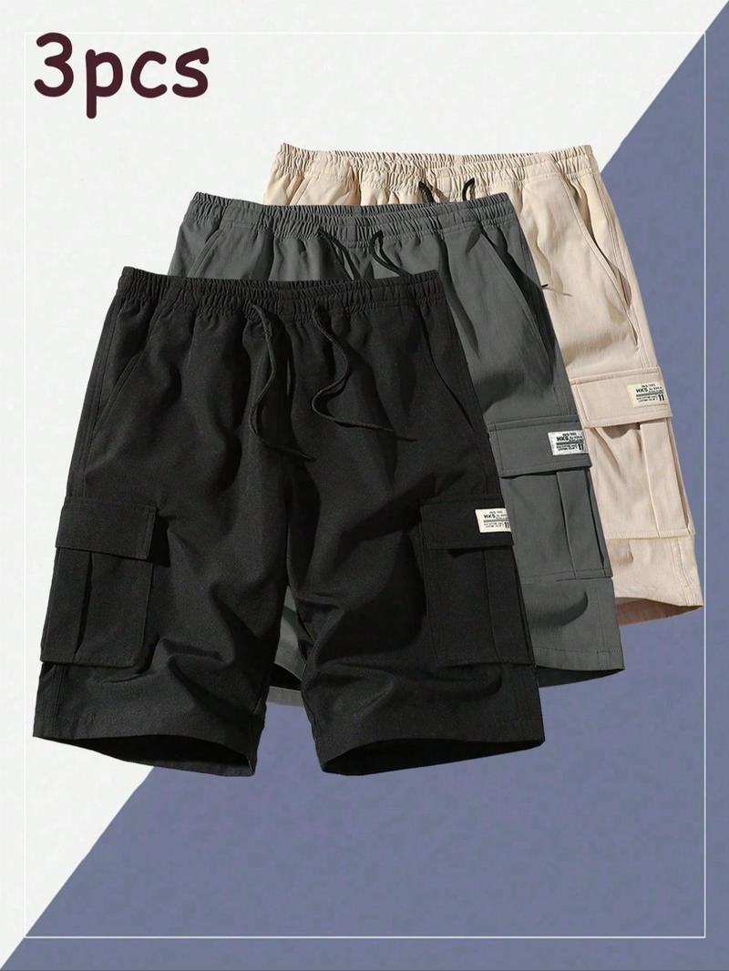 Product Introduction of Men's Solid Color Embroidering Flap Pocket Cargo Shorts, Regular Fit Casual Breathable Outdoor Shorts, Summer Bottoms for Men, Tropical 1